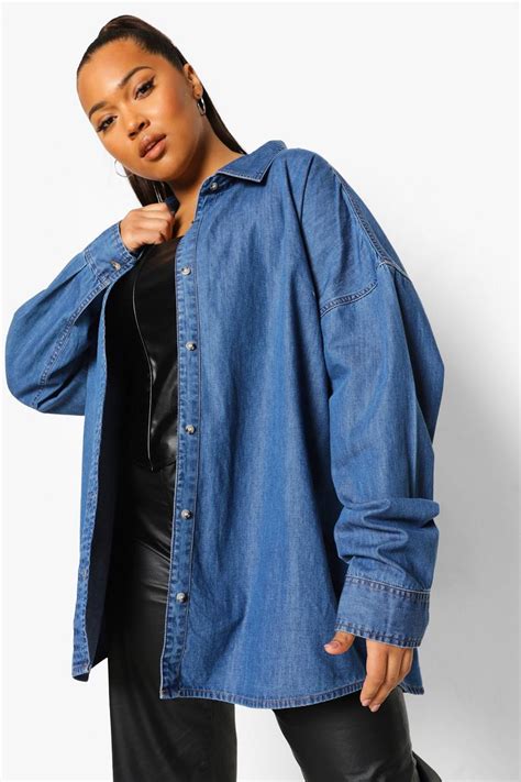 oversized denim shirt.